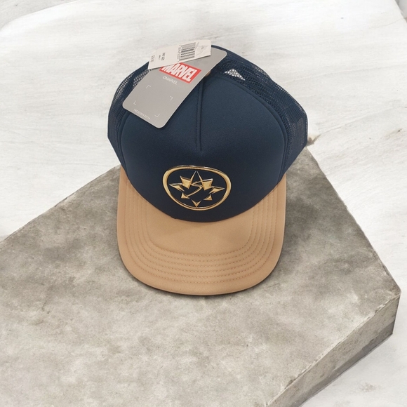 collection hat Other - Blue Tan Snapback Hat with Circular Emblem